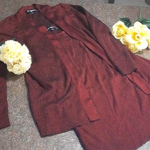 Karl Lagerfeld Sweater Set,Burgundy/Wine,Tank and Long Sleeve Sweater,Size S